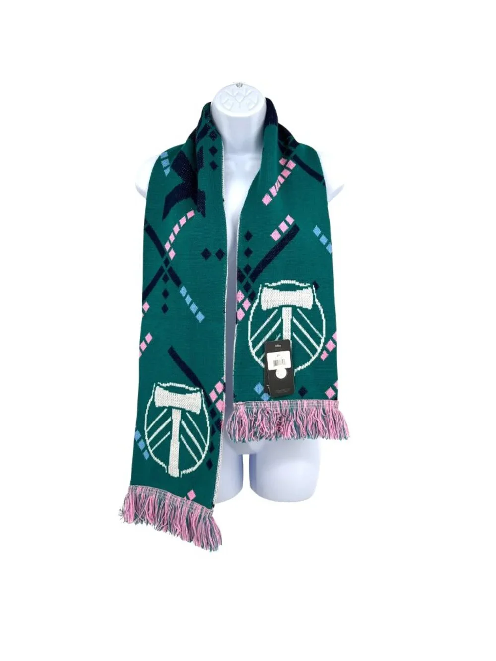 Portland Timbers PDX Airport Carpet Reversible Scarf Fringed Teal White NWT